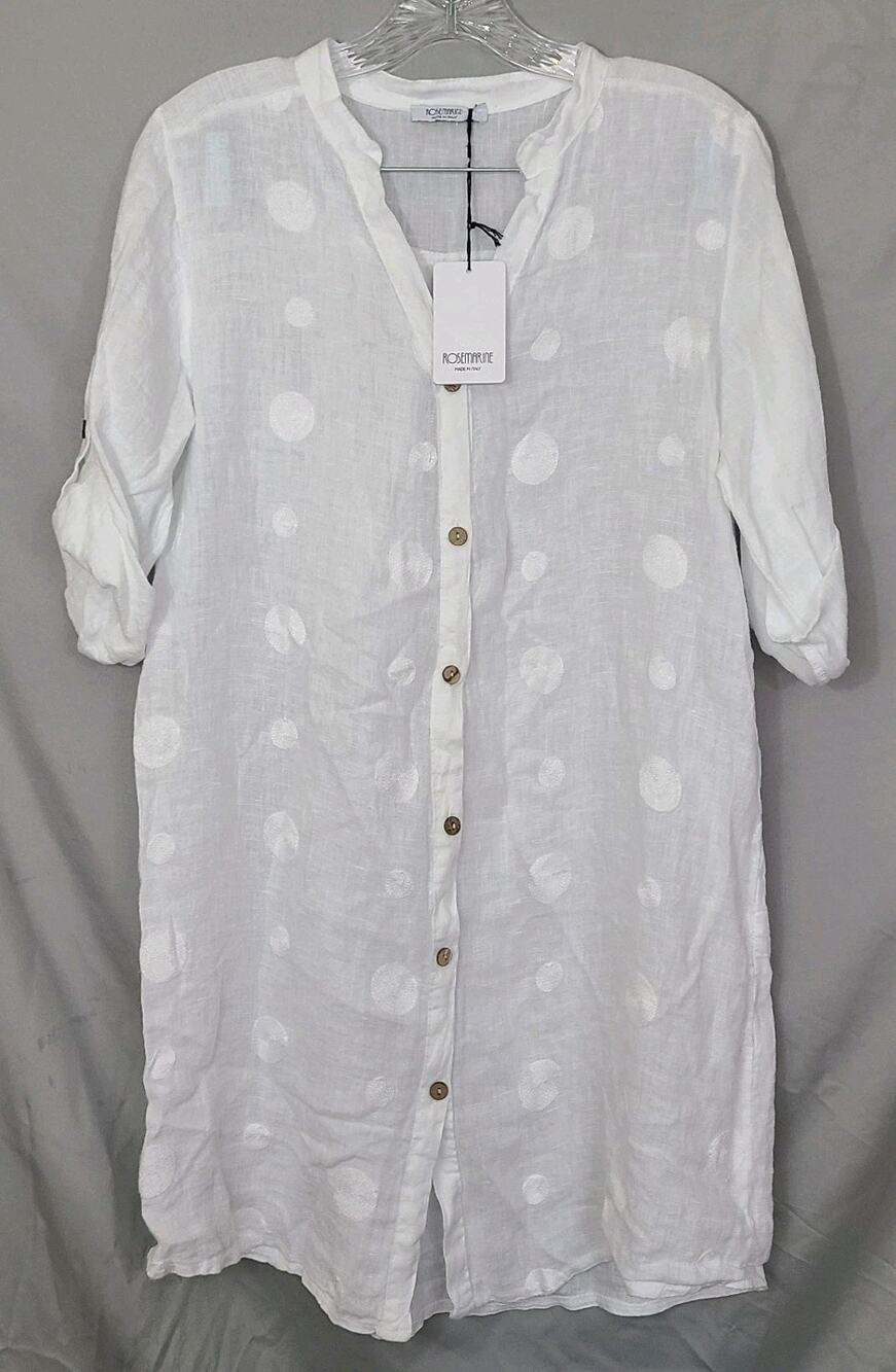 Rosemarine Women's Linen Button Front Dress Size S White Knee Length 3/4 Sleeve